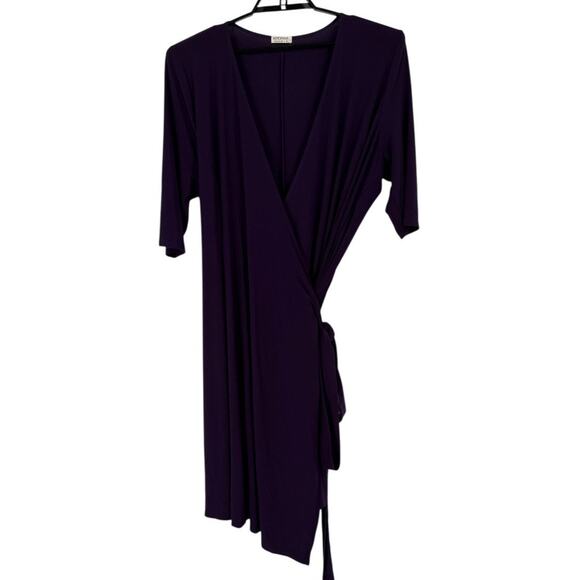 Kiyonna Essential Wrap tea length 3/4 sleeve dress purple 3X - Picture 1 of 7